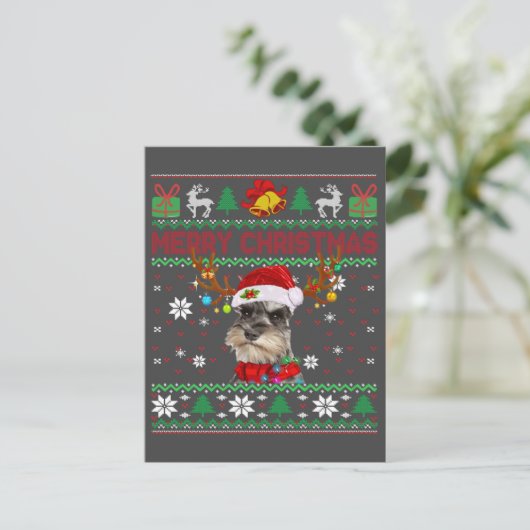 Vrory Kerstmis Ugly Dog Schnauzer Santa Hat Briefkaart (Staand voorkant)