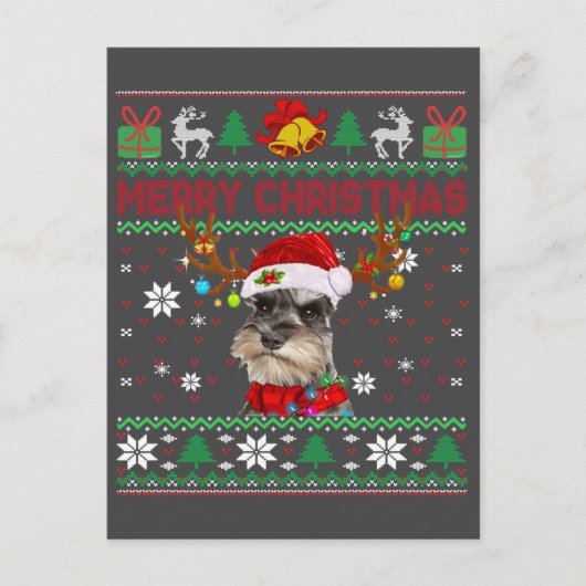 Vrory Kerstmis Ugly Dog Schnauzer Santa Hat Briefkaart (Voorkant)