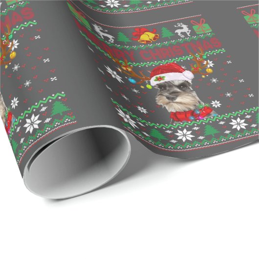 Vrory Kerstmis Ugly Dog Schnauzer Santa Hat Cadeaupapier (Rol Hoek)