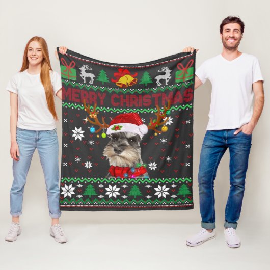 Vrory Kerstmis Ugly Dog Schnauzer Santa Hat Fleece Deken (In situ)