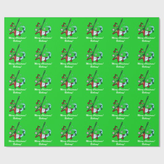 Vrory kerstnaam  Rock Guitar Cadeaupapier (Vlak)