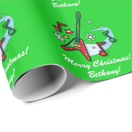 Vrory kerstnaam  Rock Guitar Cadeaupapier (Rol Hoek)