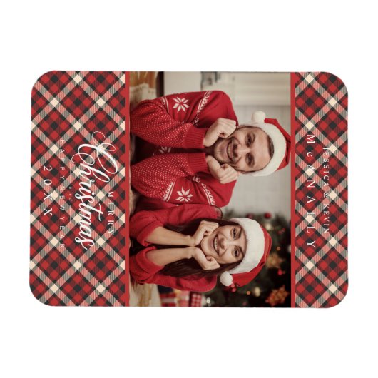 Vrory KerstRed Tartan Pset Foto's Magneet (Horizontaal)