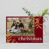 Vrory kerstrode Holly Berry Gold Aangepaste foto Folie Feestdagenkaart (Staand Voorkant)