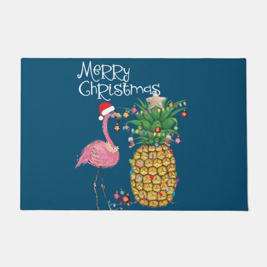 Vrory Kerstroze flamingo kerst Deurmat (Voorkant)