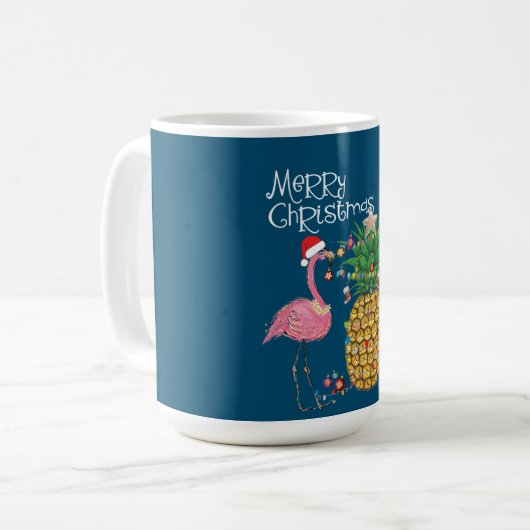 Vrory Kerstroze flamingo kerst Koffiemok (Voorkant links)
