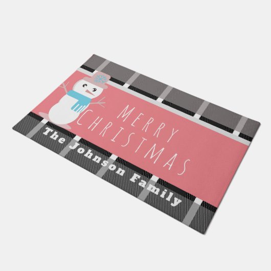 Vrory Kerstroze komroze Snowman Familienaam Deurmat (Schuin)