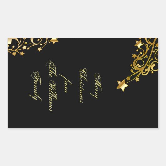 Vrory kerststerren Black Gold Shiny Chic Name Rechthoekige Sticker (Voorkant)