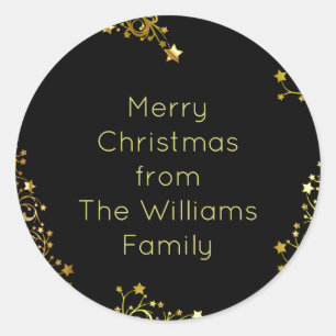 Vrory kerststerren Black Gold Shiny Chic Name Ronde Sticker