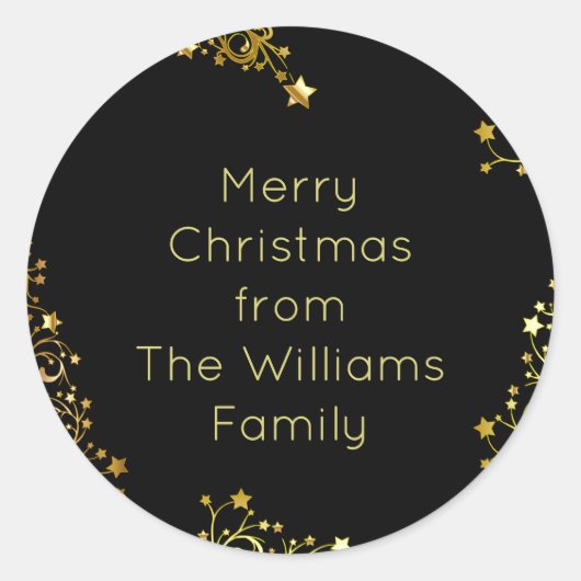 Vrory kerststerren Black Gold Shiny Chic Name Ronde Sticker (Voorkant)