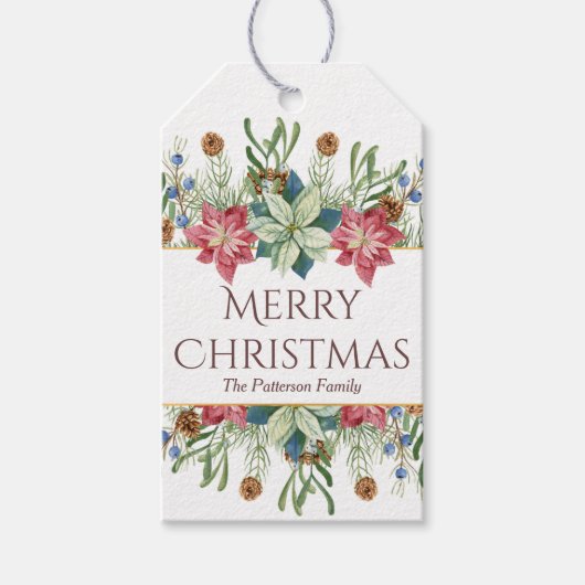 Vrory kerstWaterverf Winter Flowers Name Cadeaulabel (Voorkant)
