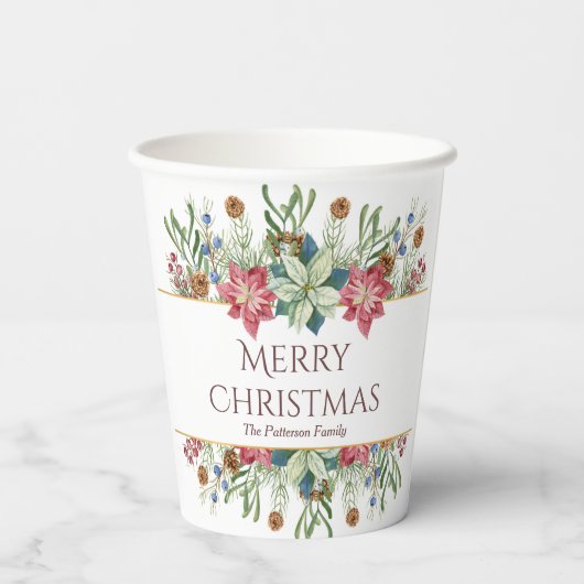 Vrory kerstWaterverf Winter Flowers Name Papieren Bekers (Achterkant)