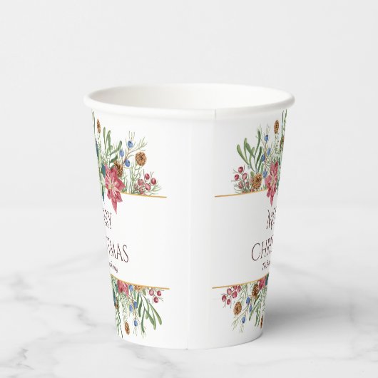 Vrory kerstWaterverf Winter Flowers Name Papieren Bekers (Rechts)