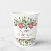 Vrory kerstWaterverf Winter Flowers Name Papieren Bekers (Voorkant)