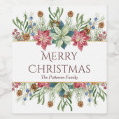 Vrory kerstWaterverf Winter Flowers Name Wijn Etiket (Enkel label)