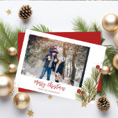 Vrory Kerstwinter Red Holly Berries 2 Foto Feestdagenkaart