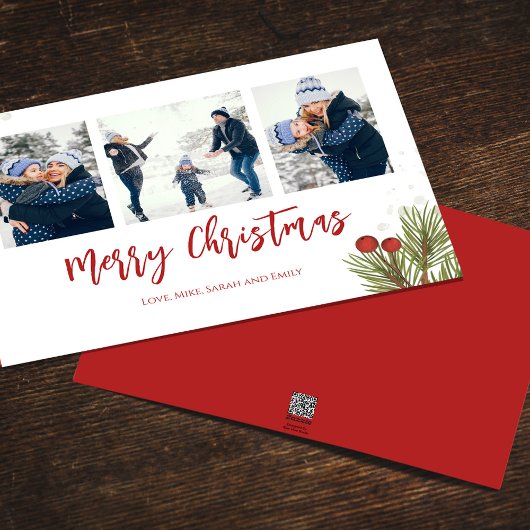 Vrory Kerstwinter Red Holly Berries 3 Foto Feestdagenkaart