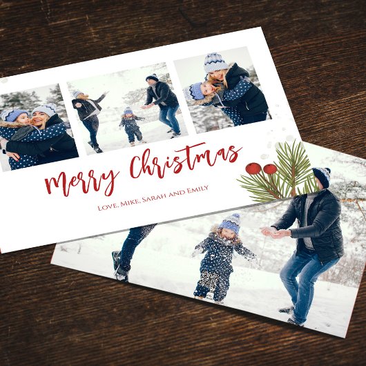 Vrory Kerstwinter Red Holly Berries 4 Foto Feestdagenkaart