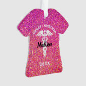 Vrory kerstzurse roze glitter scrub voornaam ornament (voorkant)