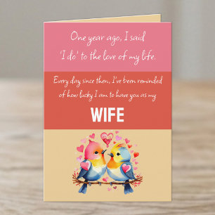 Vrouw 1e Jubileum roze rode schattige vogeltjes Kaart