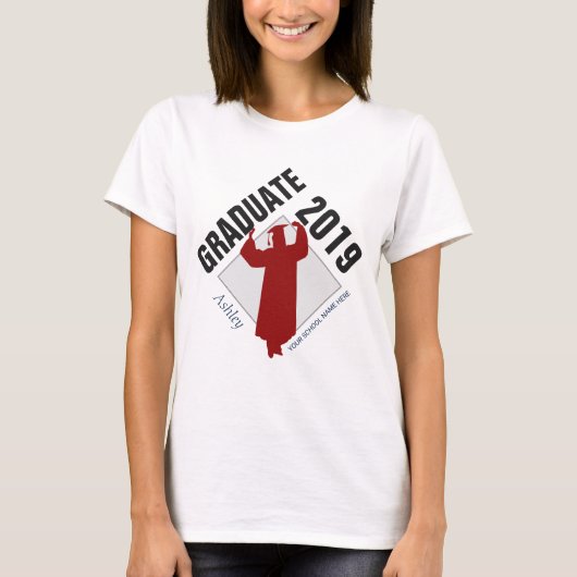 vrouw 2019 Afstuderen met naam, jaar en school T-shirt (Voorkant)