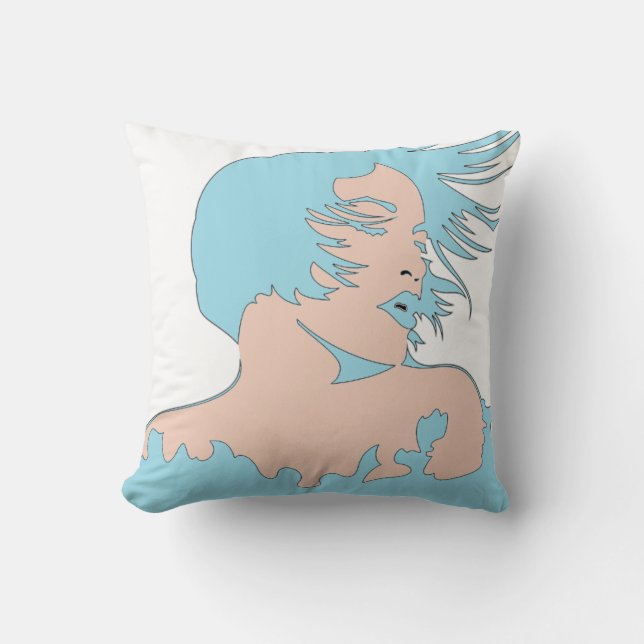 Vrouw 2 Sided Light Blue/Acqua Pillow Kussen (Voorkant)