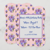 Vrouw 40ste roze bloem verjaardag bloem uitnodigin kaart (Voorkant / Achterkant)
