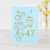 Vrouw 47ste verjaardag met gouden vlinders kaart (Gele Bloem)