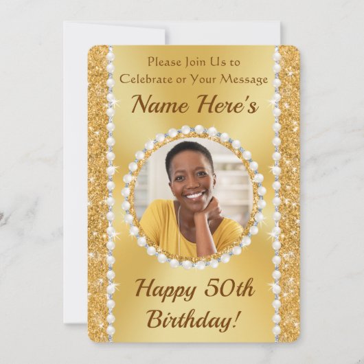 Vrouw 50e Verjaardag Uitnodigingen voor haar, FOTO (Voorkant)