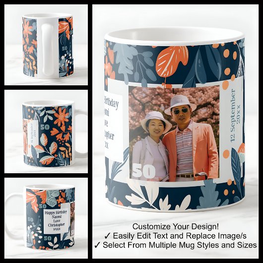 Vrouw 50e Verjaardagsnaam Foto Levendige Mok 004