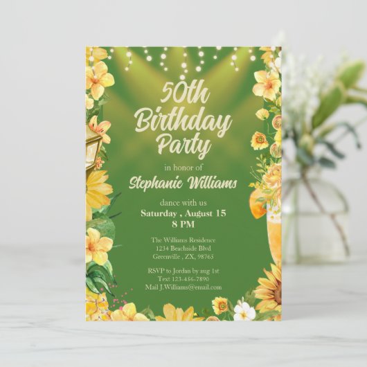 Vrouw 50ste verjaardag Summer Backyard Dance Party Kaart (Staand voorkant)