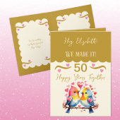Vrouw 50ste verjaardag vogels goud roze kaart