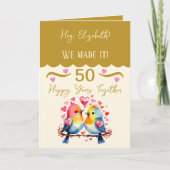 Vrouw 50ste verjaardag vogels goud roze kaart (Voorkant)