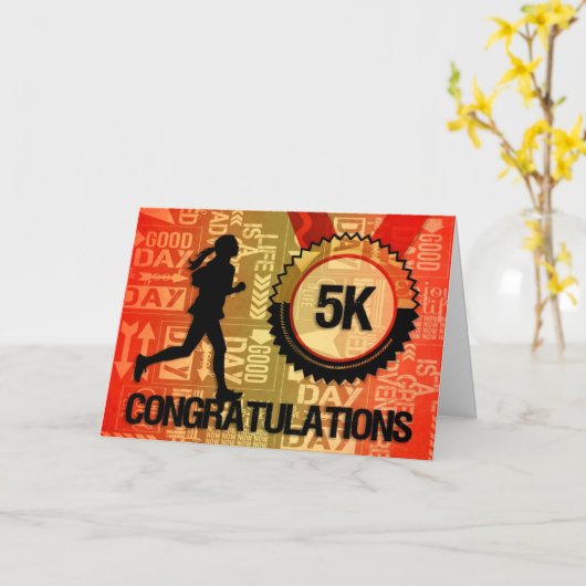 Vrouw 5K Runner Gefeliciteerd Sports Kaart (Gele Bloem)