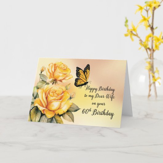 Vrouw 60e verjaardag Gele rozen Monarch Vlinder Kaart (Gele Bloem)