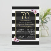 Vrouw 70 & sensationeel | Floral Stripe B&W Kaart (Staand voorkant)