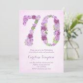 vrouw 70e verjaardag uitnodigingen , lavender nodi (Staand voorkant)