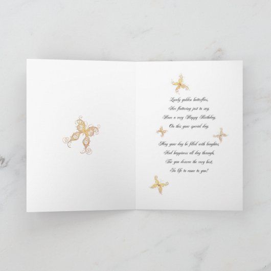 Vrouw 71ste verjaardag met gouden vlinders kaart (Binnen)