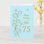 Vrouw 75ste verjaardag met gouden vlinders kaart (Gele Bloem)