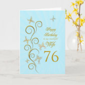 Vrouw 76ste verjaardag met gouden vlinders kaart (Gele Bloem)