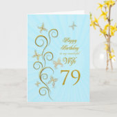 Vrouw 79ste verjaardag met gouden vlinders kaart (Gele Bloem)