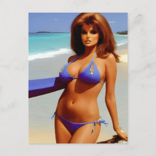 Vrouw aan de strand ansichtkaart briefkaart