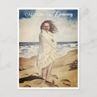 Vrouw aan de strand briefkaart