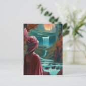Vrouw aan de waterval briefkaart (Staand voorkant)