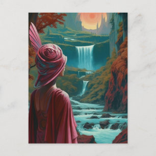 Vrouw aan de waterval briefkaart