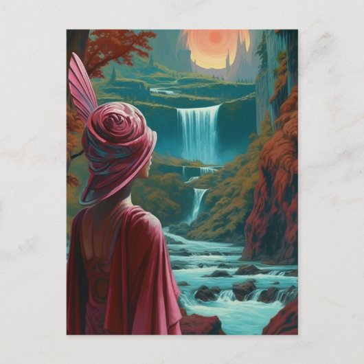 Vrouw aan de waterval briefkaart (Voorkant)