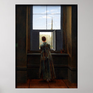 Vrouw aan een raam poster