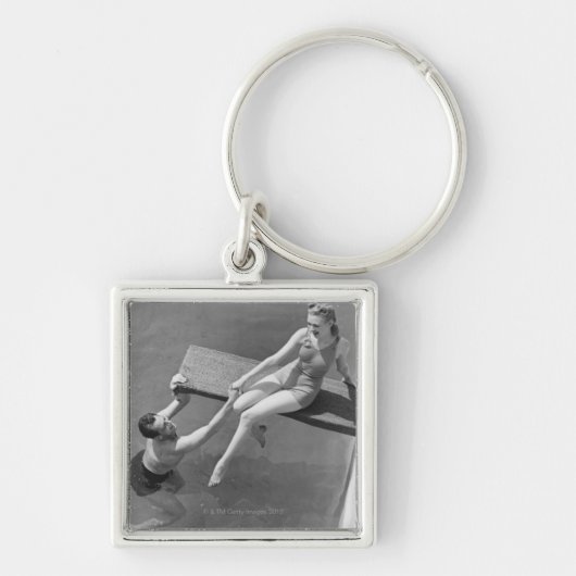 Vrouw aan het duikbord sleutelhanger (Voorkant)