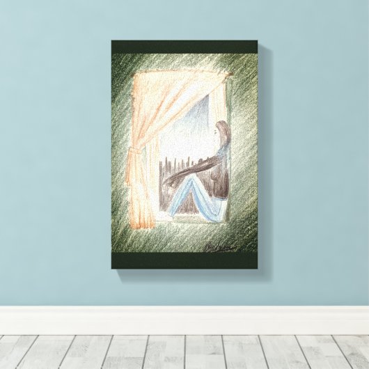 "Vrouw aan het raam" kunst op doek Canvas Afdruk (Insitu (Houten vloer))