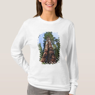 Vrouw aan het videofilmen aan de voet van een enor t-shirt